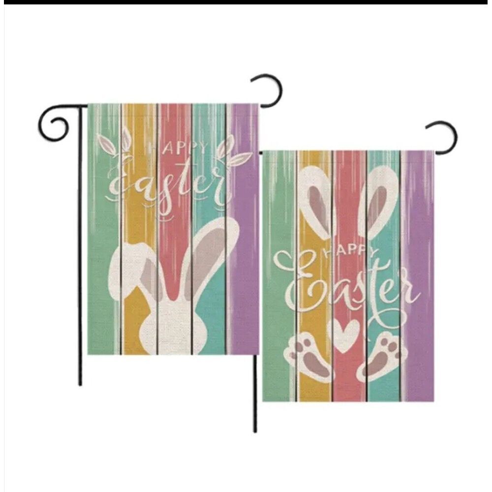 NEW Home & Garden 2Piece Easter Garden‎ Flag, Happy Easter on painted Fence.
